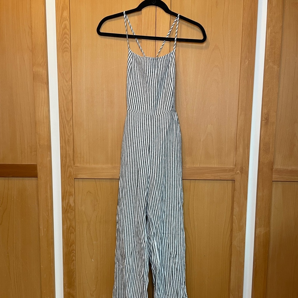 Gray Striped Jumpsuit WITH POCKETS!